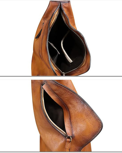 Genuine Leather Sling Bag for Men and Women Vintage Full Grain Leather Sling Purse Chest Daypack Over Shoulder Crossbody Bag (Brown)