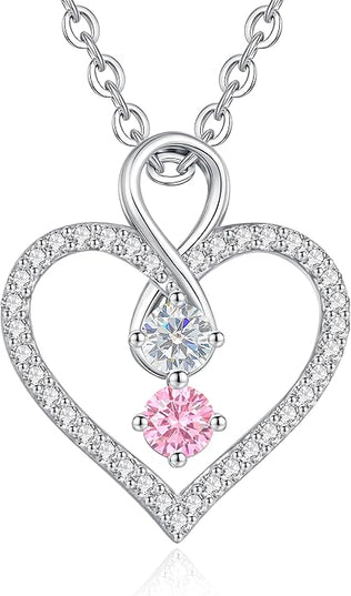 LOUISA SECRET Infinity Double Birthstone Necklace, 925 Sterling Silver Tiny Pendant Heart Necklace for Women Wife Her, Best Jewelry Gift Heart Jewelry Meaningful Gift for Valentine's Day, Christmas, Birthday Anniversary
