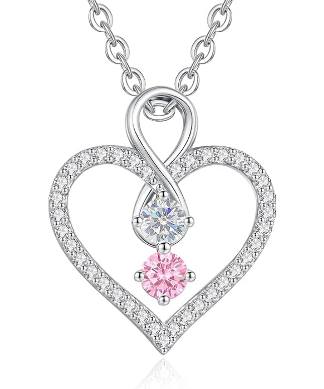 LOUISA SECRET Infinity Double Birthstone Necklace, 925 Sterling Silver Tiny Pendant Heart Necklace for Women Wife Her, Best Jewelry Gift Heart Jewelry Meaningful Gift for Valentine's Day, Christmas, Birthday Anniversary