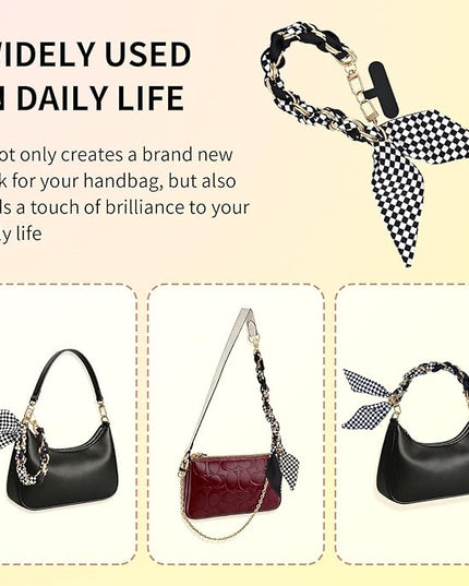 Fycyko Phone Wrist Strap with Gold Metal Scarf and Universal Tether Tab, Aesthetic Print Design Ribbon Chain, Multi-Purpose Accessories for Bag Key Cellphone for Men Women Girls-Black Checkerboard
