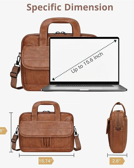 Taygeer Leather Laptop Bag for Men Women, Premium Laptop Briefcase Fits Up to 15.6 Inch Notebook, Waterproof Portable Shoulder Messenger Crossbody Bag Carry On Case for Travel Business Office, Brown