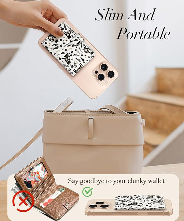 Shorogyt for Magnetic Phone Wallet Compatible with Magsafe Card Holder -Cute Luxury Slim Leather Mag Wallets for Women Fit 4 Cards,for iPhone 17/16/15/14/13/12 Series for Apple RFID Magnet, Floral Cat