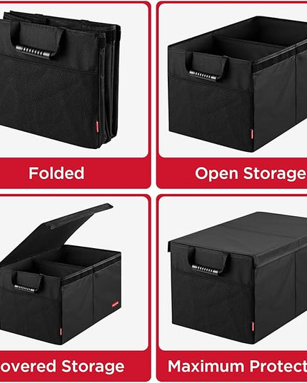Rubbermaid Car Organizer, Collapsible Trunk Organizer, Multi-Compartment Car Storage Organization for Car Accessories, 2 Compartments With Cover, 21.65"*14.17"*12.2"