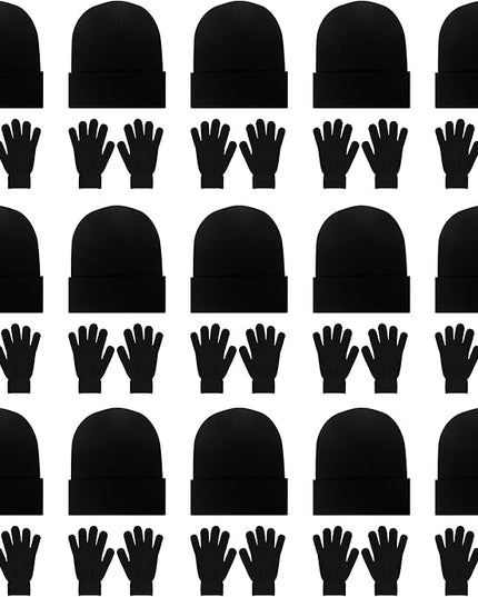LYDTICK 30 Pack Winter Beanie Hats & Gloves Bulk for Men Women, Wholesale Cold Weather Warm Cozy Gift