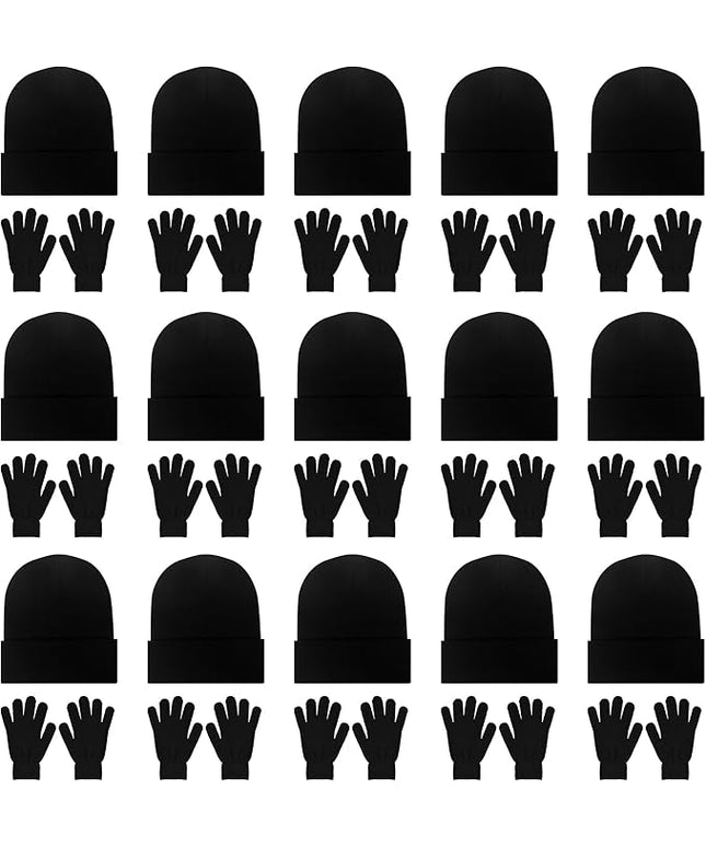 LYDTICK 30 Pack Winter Beanie Hats & Gloves Bulk for Men Women, Wholesale Cold Weather Warm Cozy Gift