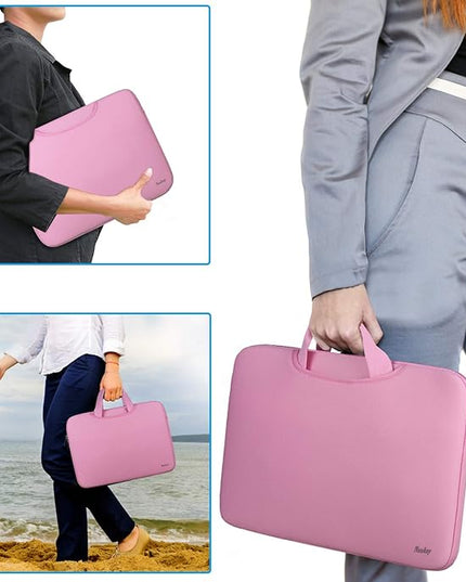 Naukay Laptop Case Bag,Slim Durable Briefcase Handle Bag/Notebook Computer Protective Sleeve/Multifunctional Carrying Case Compatible with 15-15.6 Inch MacBook Pro,Ultrabook Notebook Computer-(pink)