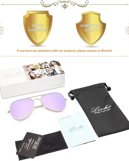 livho Sunglasses for Men Women Aviator Polarized Metal Mirror UV 400 Lens Protection (Gold Lilac)