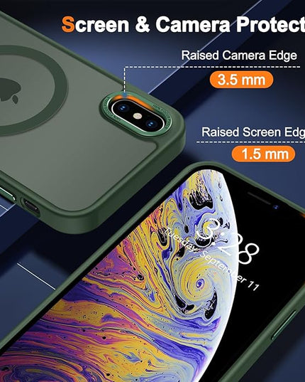 Hython Case for iPhone Xs Max Case Magnetic Translucent Matte Phone Cases 6.5" [Compatible with MagSafe] Thin Slim Fit Shockproof Bumper Hard Protective Cover for Women Men Girls, Dark Green