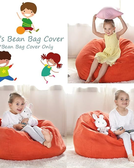 YuppieLife Kids Storage Bean Bag Cover（No Filling） Toy Organizer|Carrying Handle Sofa|Available for Kids and Teenager|Cuddle Chair|Machine Washable and Durable（27'',OrangeRed）