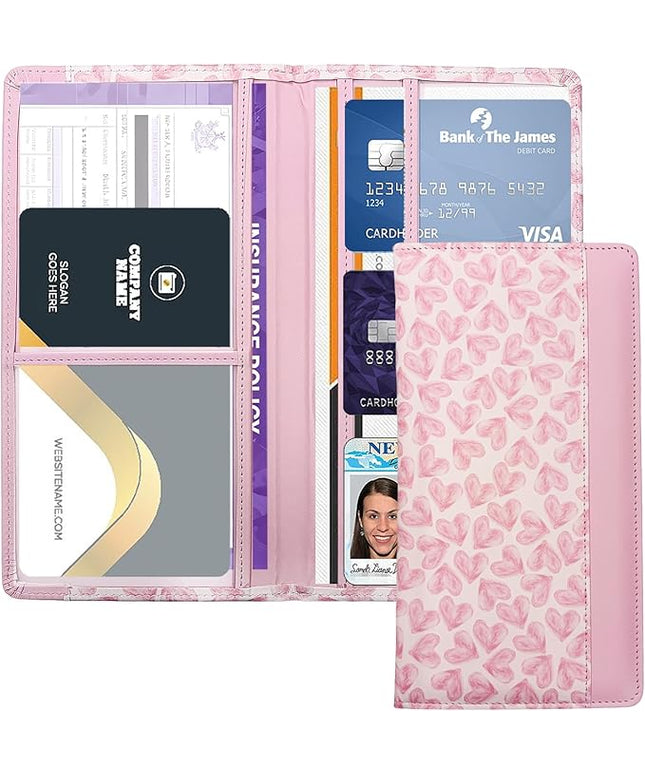 Car Registration and Insurance Holder with Magnetic Closure, Universal Document Organizer for License, Insurance Cards & Glove Box Storage (Heart-Pink)