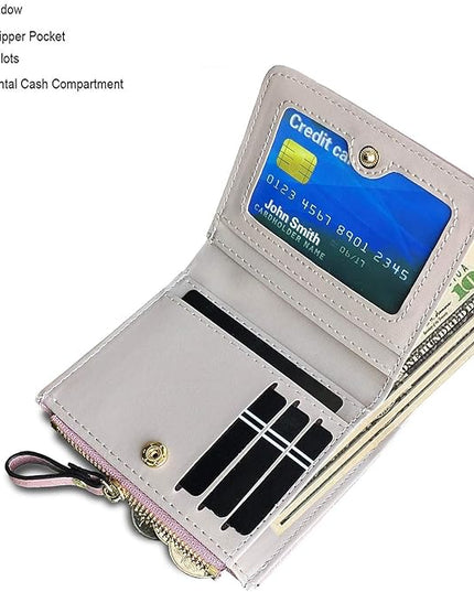 AOXONEL Girls Wallet Small Bifold Womens Wallets Rfid,Compact Female Cute Mini Zipper Coin Card Purse for Teen Girl Kids (Pink)