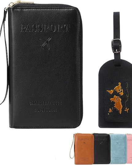 Multi-Functional RFID Passport Wallet Set, Blocking Passport Holder Travel Wallet, Holds Phones, Anti-Theft Protective Case with Multiple Card Pockets for Secure Travel Essentials (Black)
