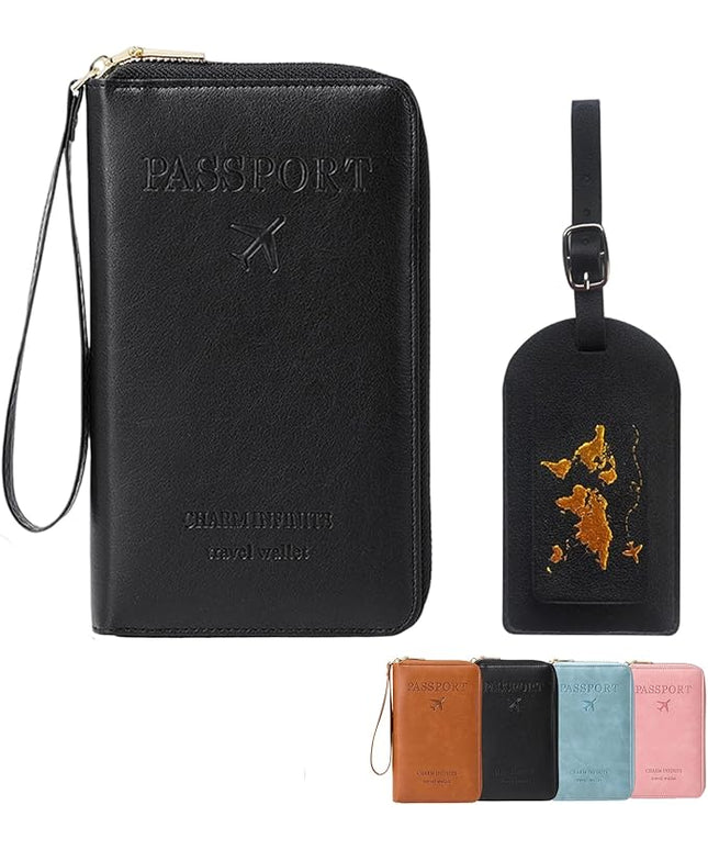 Multi-Functional RFID Passport Wallet Set, Blocking Passport Holder Travel Wallet, Holds Phones, Anti-Theft Protective Case with Multiple Card Pockets for Secure Travel Essentials (Black)