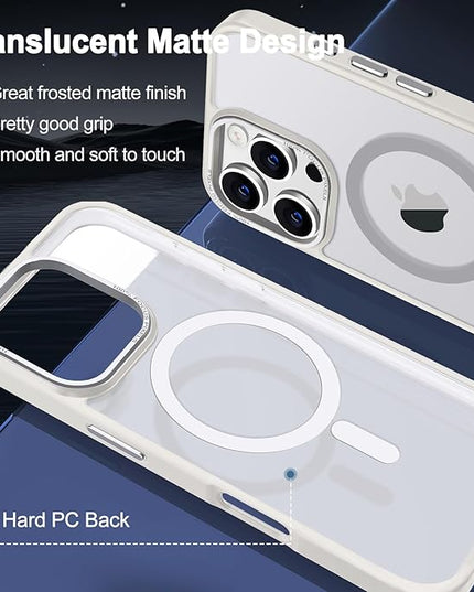 Hython Case for iPhone 16 Pro Case Magnetic Translucent Matte Phone Cases 6.3" [Compatible with MagSafe] Thin Slim Fit Shockproof Bumper Hard Protective Cover for Women Men Girls, Frosted Cream White