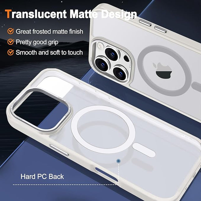 Hython Case for iPhone 16 Pro Case Magnetic Translucent Matte Phone Cases 6.3" [Compatible with MagSafe] Thin Slim Fit Shockproof Bumper Hard Protective Cover for Women Men Girls, Frosted Cream White