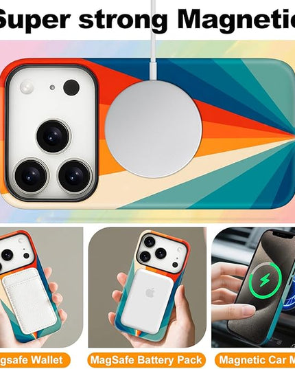 Magnetic for iPhone 17 Pro Max Case Cute Frog Stripes Phone Case, Summer Shockproof Slim TPU and Hard PC Protective Phone Cover Compatible with MagSafe Designed for Women Girls