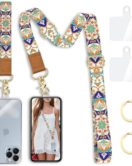 Phone Lanyard Crossbody Wrist Strap, Boho Bohemian Cell Phone Lanyards for around the Neck Wristlet Adjustable Strap for Women Keys Case ID Badges Accessories