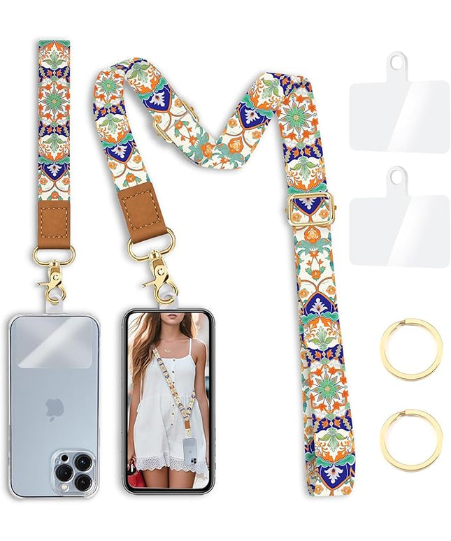 Phone Lanyard Crossbody Wrist Strap, Boho Bohemian Cell Phone Lanyards for around the Neck Wristlet Adjustable Strap for Women Keys Case ID Badges Accessories