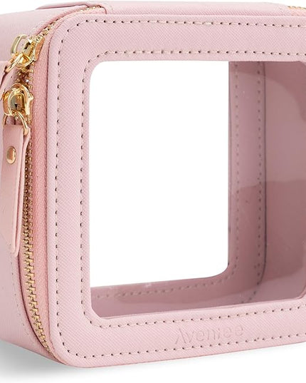 Aveniee Small Clear Makeup Bag,Mini Travel Toiletry Organizer TSA Approved,Waterproof Cosmetic Case with Zipper,Cute Car Essentials Pouch for Women,Pink