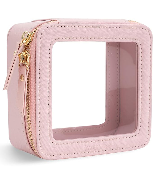 Aveniee Small Clear Makeup Bag,Mini Travel Toiletry Organizer TSA Approved,Waterproof Cosmetic Case with Zipper,Cute Car Essentials Pouch for Women,Pink