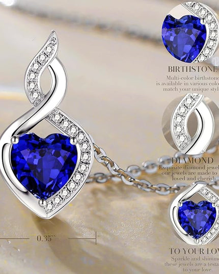FANCIME 14K Solid White Gold Heart Birthstone Necklace with Diamond Pendent Birthday Gifts for Mom Women, Sterling Silver Chain 16" + 2" Extender