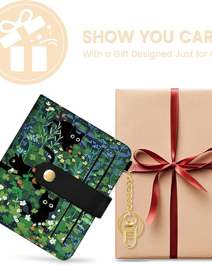Sodsay Small Slim Wallet Women RFID Blocking, PU Leather Bifold Ladies Wallet with Zipper Coin Pocket, Thin Cute Travel Card Wallets for Girls, Black Cat Whisker