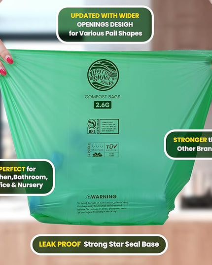 2.6 Gallon Compostable Trash Bags,240 Count Compost Trash Bags for Bedroom Kitchen Office Fit 10 Liter，Small Kitchen Food Scrap Waste Bags,ASTM D6400, US BPI & Europe OK compost HOME certified