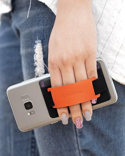 Sinjimoru Phone Grip Card Holder with Phone Stand, Secure Stick on Wallet for iPhone with Kickstand for Table. Sinji Pouch B-Grip Black