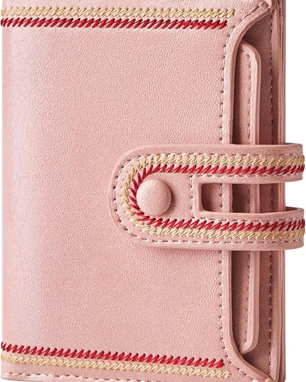 TFKGS Small Wallet for Women Vegan Leather RFID Blocking Bifold Compact Credit Card Holder with Zipper Coin Pocket Pink
