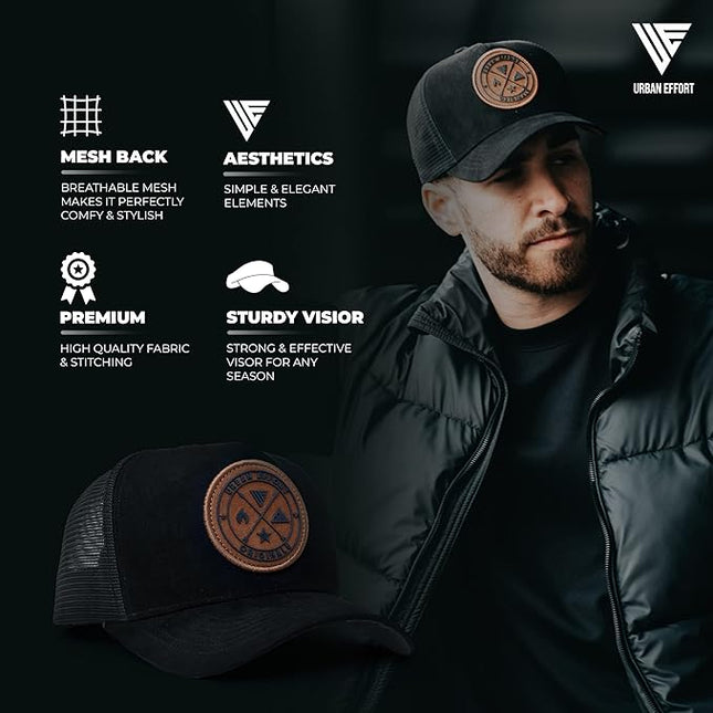 Urban Effort Mesh Back Cap - for Men and Women Baseball Hat 5-Panel Trucker Hat - Great Snapback Closure for Hunting & Hiking