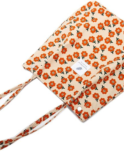 Corduroy Tote Bag Cute Tote Bags for Women Shoulder Bag with Inner Pocket for Work Beach Travel and Shopping Grocery