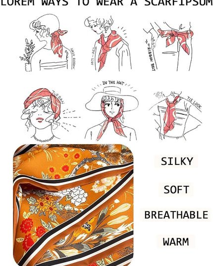 Head Scarf Purse Handle Neck Satin Hair Scarfs For Bag Lightweight Silky Long Thin Women's Fashion Scarves 59 * 5.9”