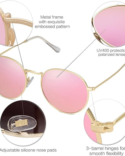 SOJOS Small Round Polarized Sunglasses for Women Men Classic Vintage Retro Shades UV400 SJ1014