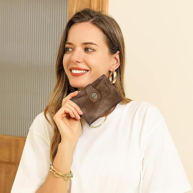 Blucoay Womens Wallet,RFID Blocking Wallet Women Soft Leather Bifold Wallets For Women Card Holder With Removable ID Window redbrown