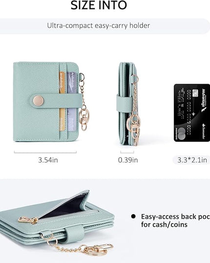 POIUGOYA Slim Wallet for Women,RFID Blocking Bifold Credit Card Holder with Zipper Coin Pocket,ID Window,Keychain