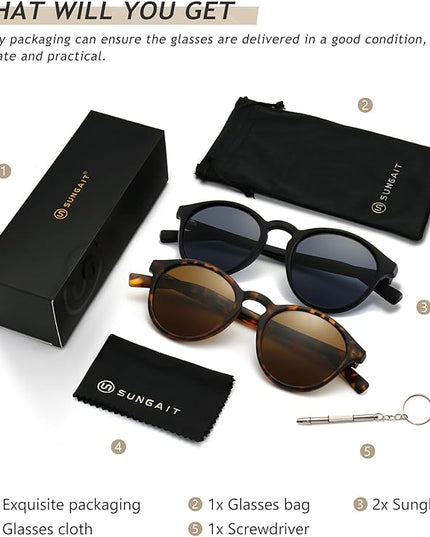 SUNGAIT Classic Vintage Round Polarized Sunglasses for Women Men Retro Style UV400
