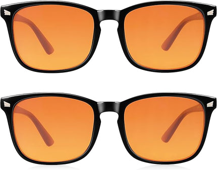 2 Packs Professional Sleep Glasses with 98.7% Blue Light Blocking Dual AR Coatings Amber Lens, Computer Gaming Glasses for Men Women, Anti Fatigue & Eye Strain