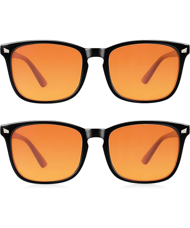 2 Packs Professional Sleep Glasses with 98.7% Blue Light Blocking Dual AR Coatings Amber Lens, Computer Gaming Glasses for Men Women, Anti Fatigue & Eye Strain