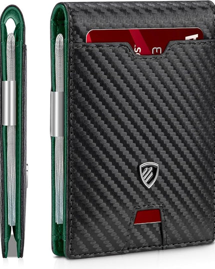 RUNBOX Mens Slim Wallet with Money Clip RFID Blocking Bifold Credit Card Holder for Men with Gift Box