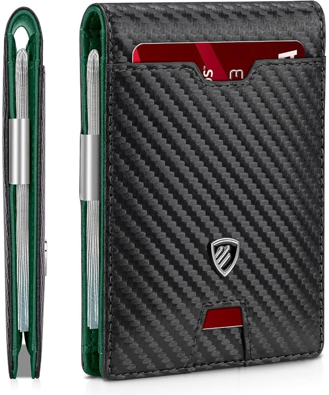 RUNBOX Mens Slim Wallet with Money Clip RFID Blocking Bifold Credit Card Holder for Men with Gift Box
