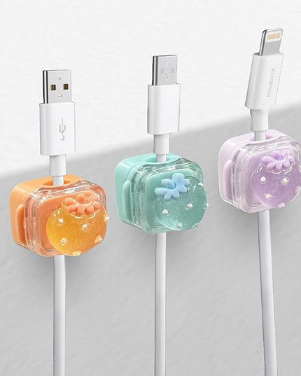 3Pack Magnetic Cable Clips for Nightstand, Adhesive Night-Glowing Cord Holder Organizer for Office Home Desk Wall Car (Strawberry)