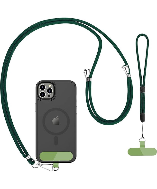 CACOE Phone Lanyard 2 Pack-1× Adjustable Neck Strap,1× Wrist Strap,2× Pads,Universal Crossbody Cell Phone Lanyards,Multifuctional Phone Lanyards Compatible with Most Smartphones(Dark Green)