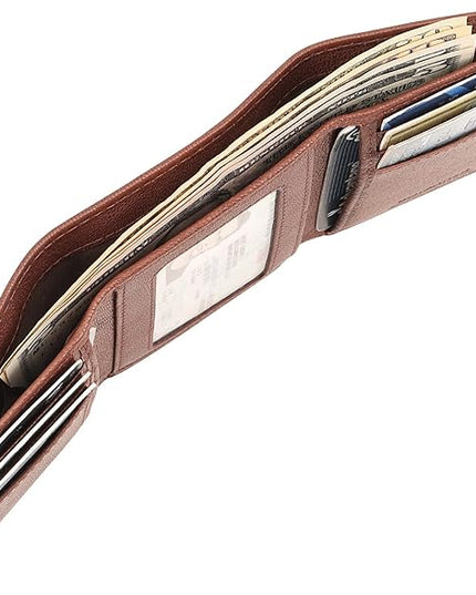 BOTANNER Genuine Leather Mens Trifold Wallet RFID Blocking 6 Credit Card Slots 1 ID Window 1 Section for Bills 2 Hidden Pockets- Choco