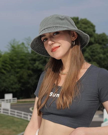 kozinu Washed Cotton Bucket Hats Packable Summer Outdoor Cap Travel Beach Sun Hat Plain Colors for Men Women