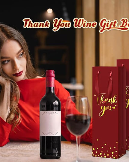 Ctosree 30 Pcs Wine Bottle Gift Bag with Handle 4.3x3.5x13.7 Liquor Paper Bag for Thank You Favor Gold Foil Kraft Whiskey Tote Carrier for Wedding Birthday Bridal Valentine's day Party(Burgundy)