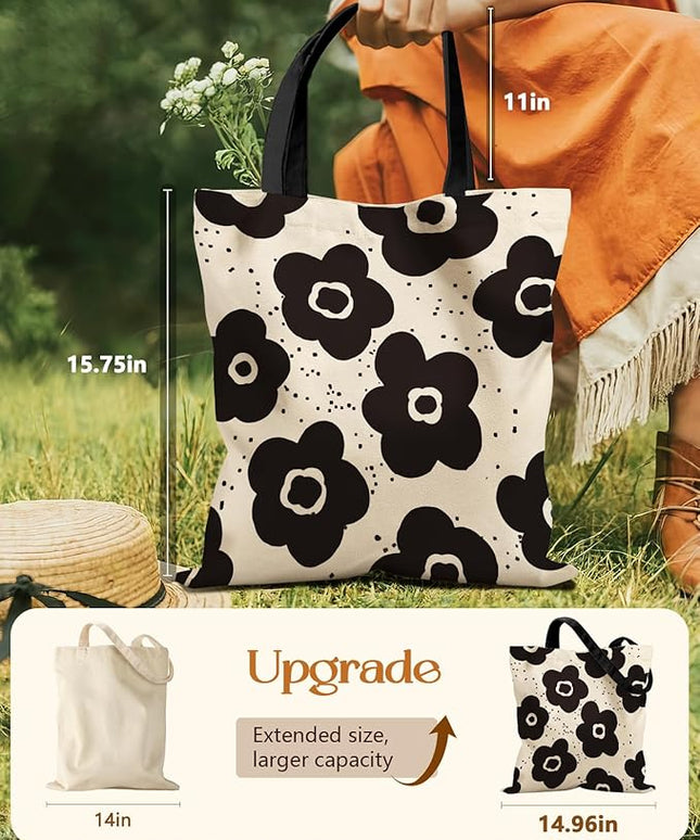 Aesthetic Tote Bag for Girls - with Magnetic Buckle and Zipper Inner Pocket for Women Lady Canvas Cotton Tote Bag