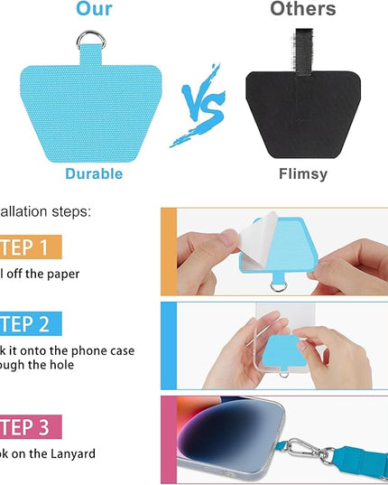 SHANSHUI Phone Lanyard, Crossbody Cell Phone Tether Pads Compatible with iPhone & All Smartphones in Full Cover Cases Black Blue