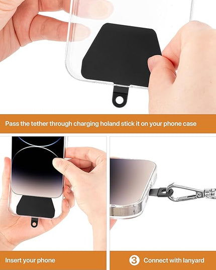 COCASES 4 Pack Phone Tether Tab, Phone Strap TPU Replacement Part for Cell Phone, Safety Lanyard Patch (TPU Black x4)