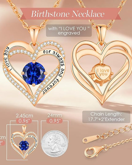 CDE Forever Love Heart Necklaces for Women, Wedding Anniversary, Birthday Mothers Day Christmas Day Gifts for Mom, Mother, Wife, friend, S925 Silver Jewelry with Birthstone Pendant