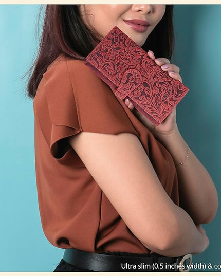 Real Leather Women Wallet Leather with RFID Blocking -Trifold Card Holder Designer Ladies Clutch with ID Window Wallets